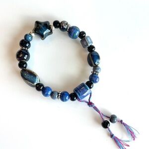 Blue and Black Beaded Bracelet